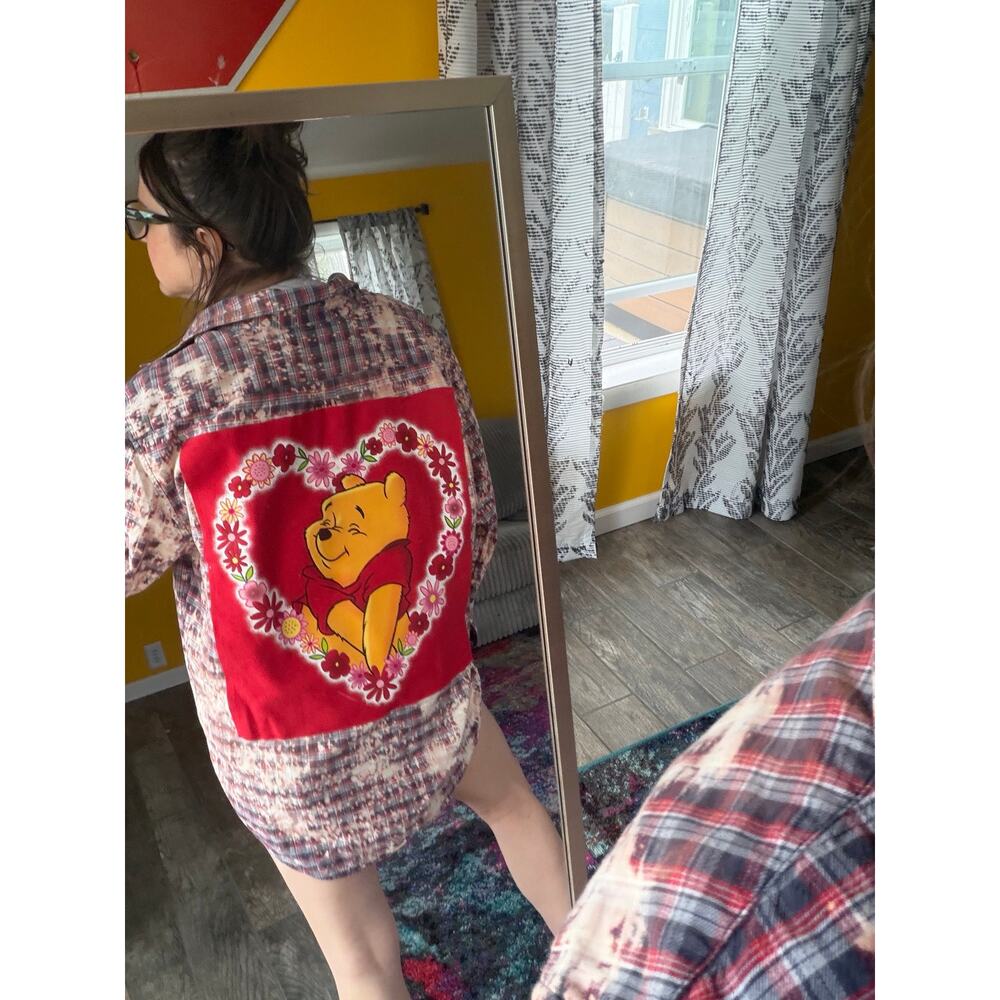 Winnie the Pooh upcycled custom flannel shirt graphic tee on back bespoke